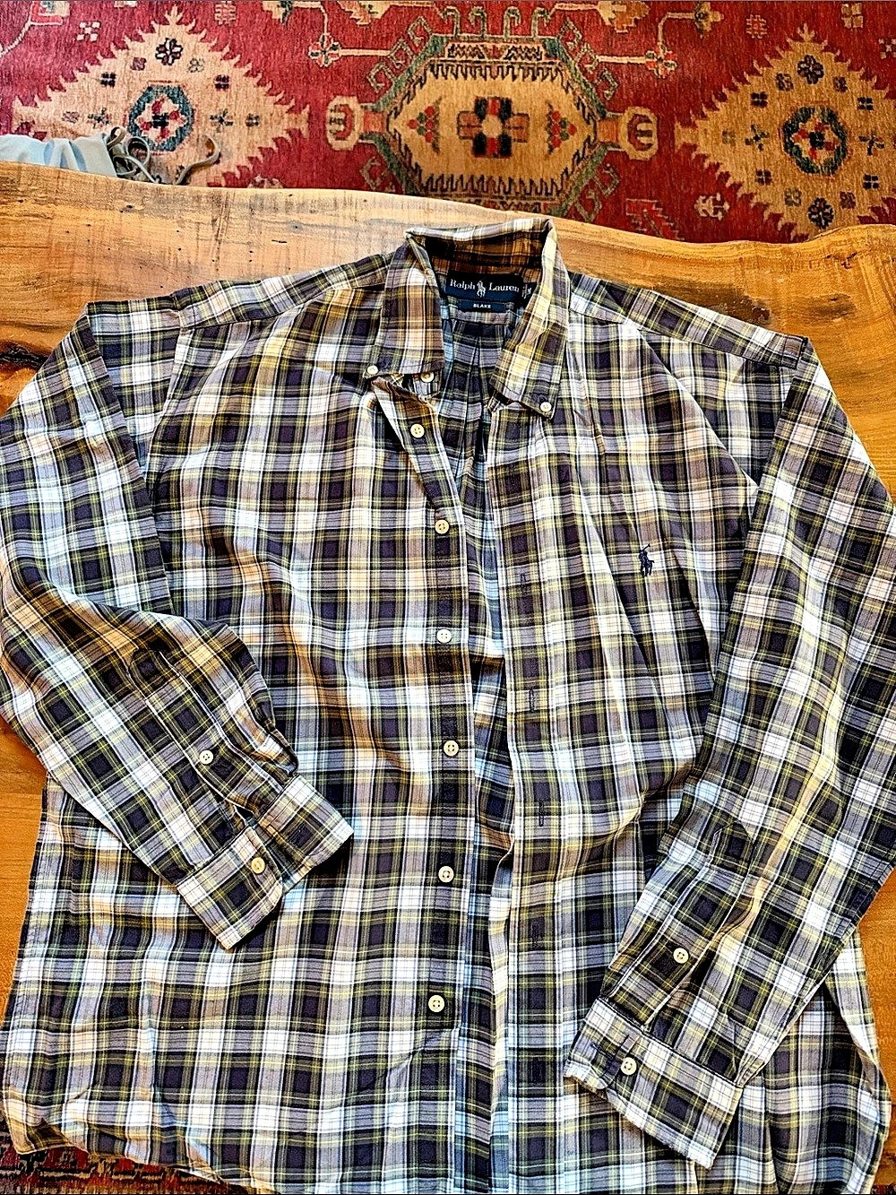 Ralph Lauren Blake Plaid Button Down Blue & White Size Medium